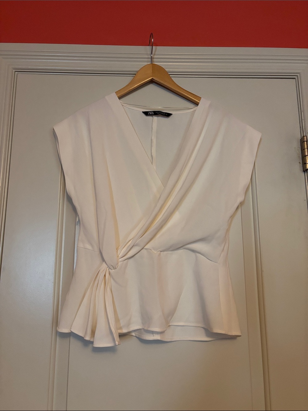 Zara Ivory Twist-Front Sleeveless Peplum Top